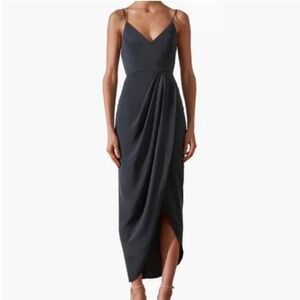 Shona Joy Draped Tulip Hem Cocktail Dress US6 Black Back Zip Event Party Glam